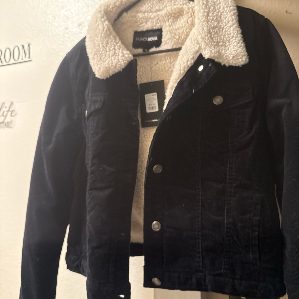 Fashion Nova Kids Black Denim Jacket with Cream Lining